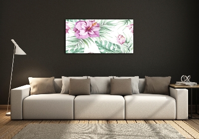 Glass wall art large Hawaiian flowers