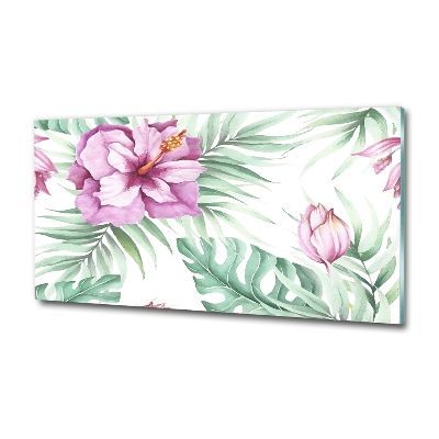 Glass wall art large Hawaiian flowers