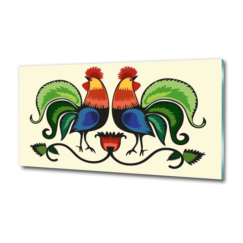 Glass wall art Roosts folk pattern