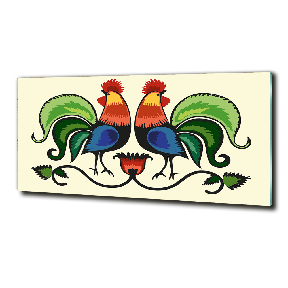 Glass wall art Roosts folk pattern