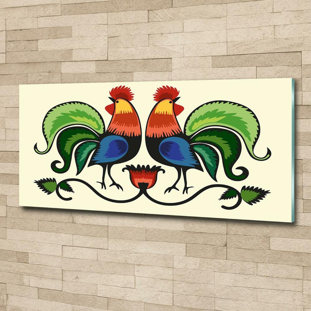 Glass wall art Roosts folk pattern