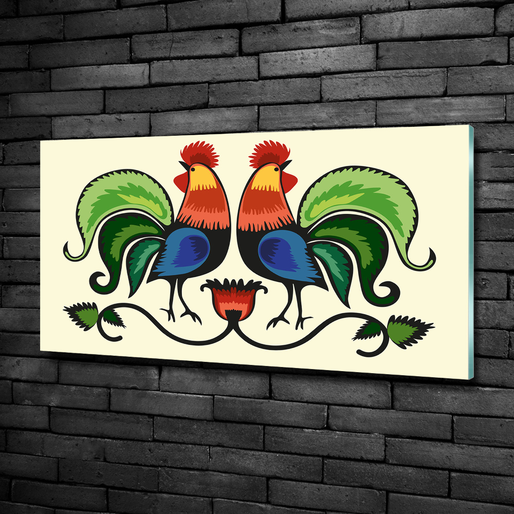 Glass wall art Roosts folk pattern