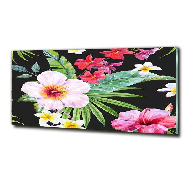 Glass wall art large Hawaiian flowers