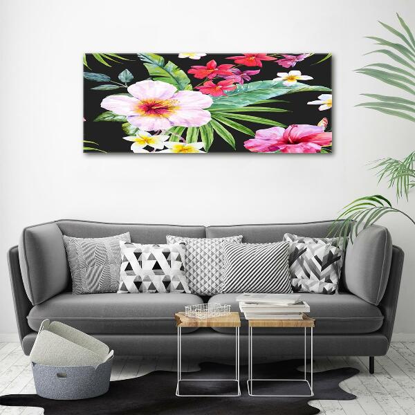 Glass wall art large Hawaiian flowers