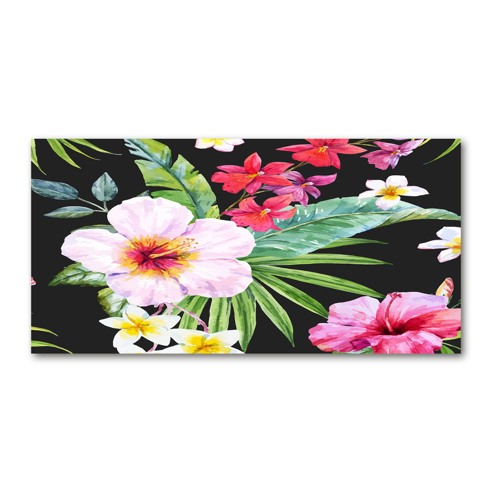 Glass wall art large Hawaiian flowers