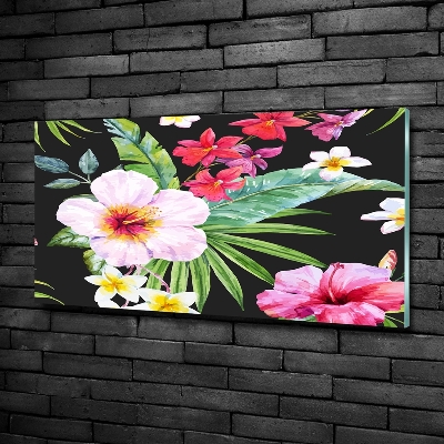 Glass wall art large Hawaiian flowers