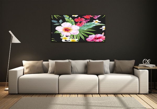 Glass wall art large Hawaiian flowers