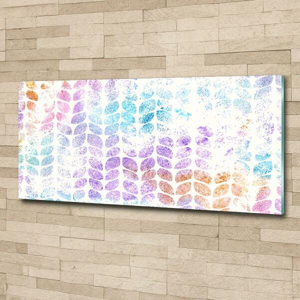 Glass wall art large Colorful leaves