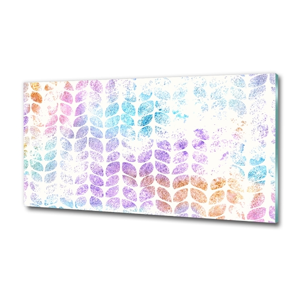 Glass wall art large Colorful leaves