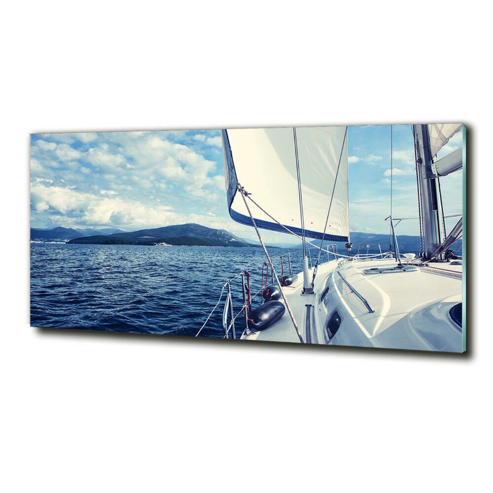 Glass wall art Yacht against the background of the sea