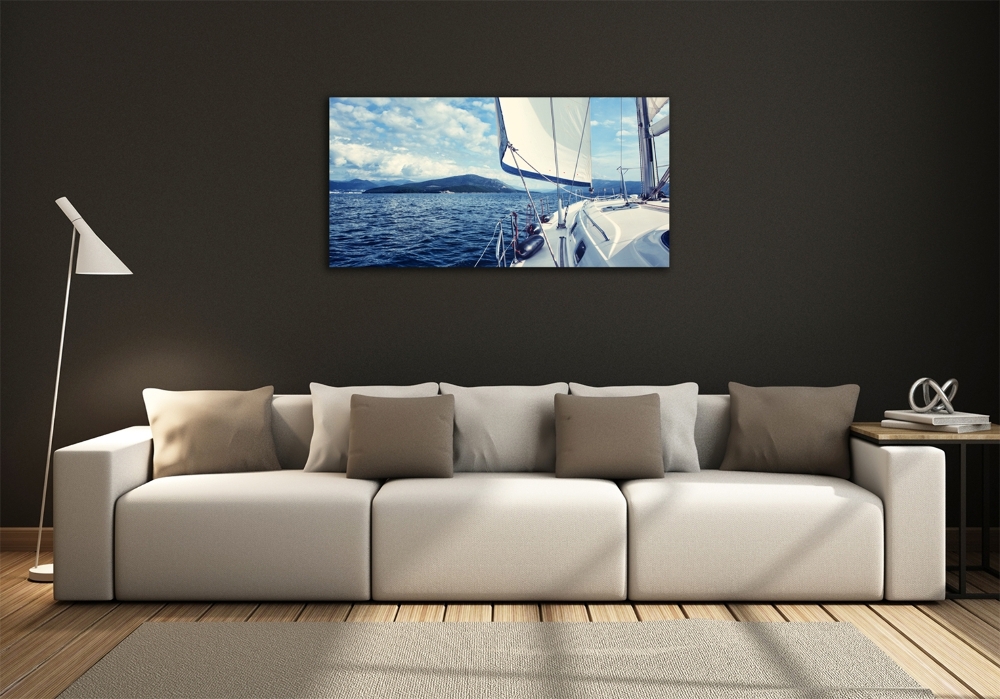 Glass wall art Yacht against the background of the sea