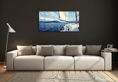 Glass wall art Yacht against the background of the sea