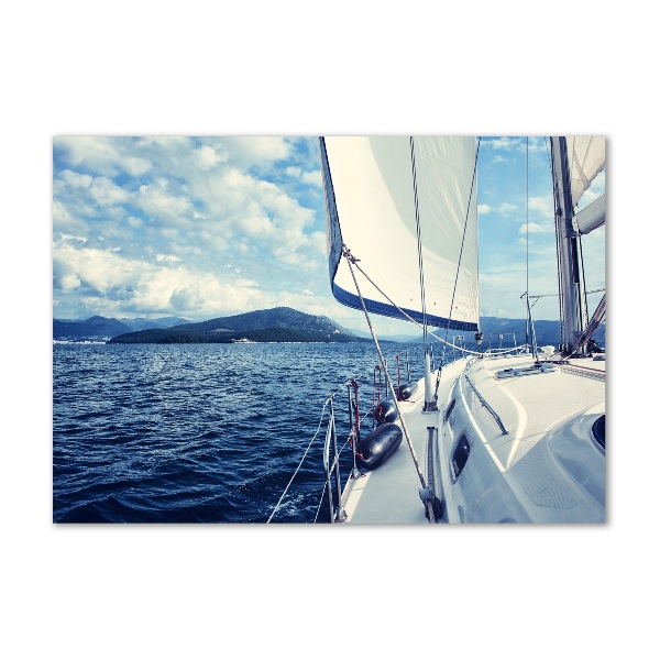 Glass wall art Yacht against the background of the sea