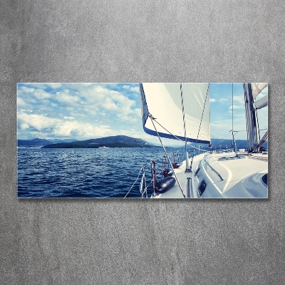 Glass wall art Yacht against the background of the sea