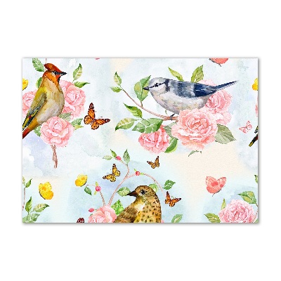 Glass art print Birds and roses