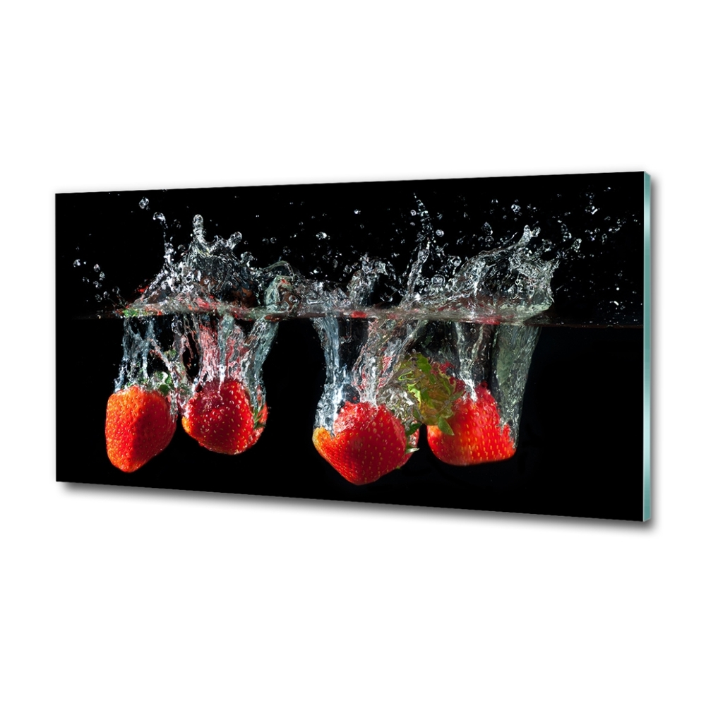 Wall art on glass Strawberries under water