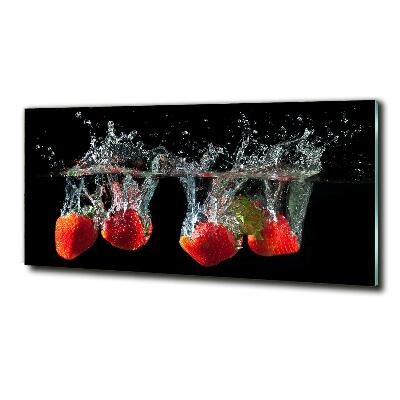 Wall art on glass Strawberries under water