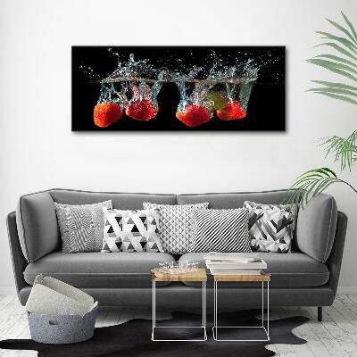 Wall art on glass Strawberries under water