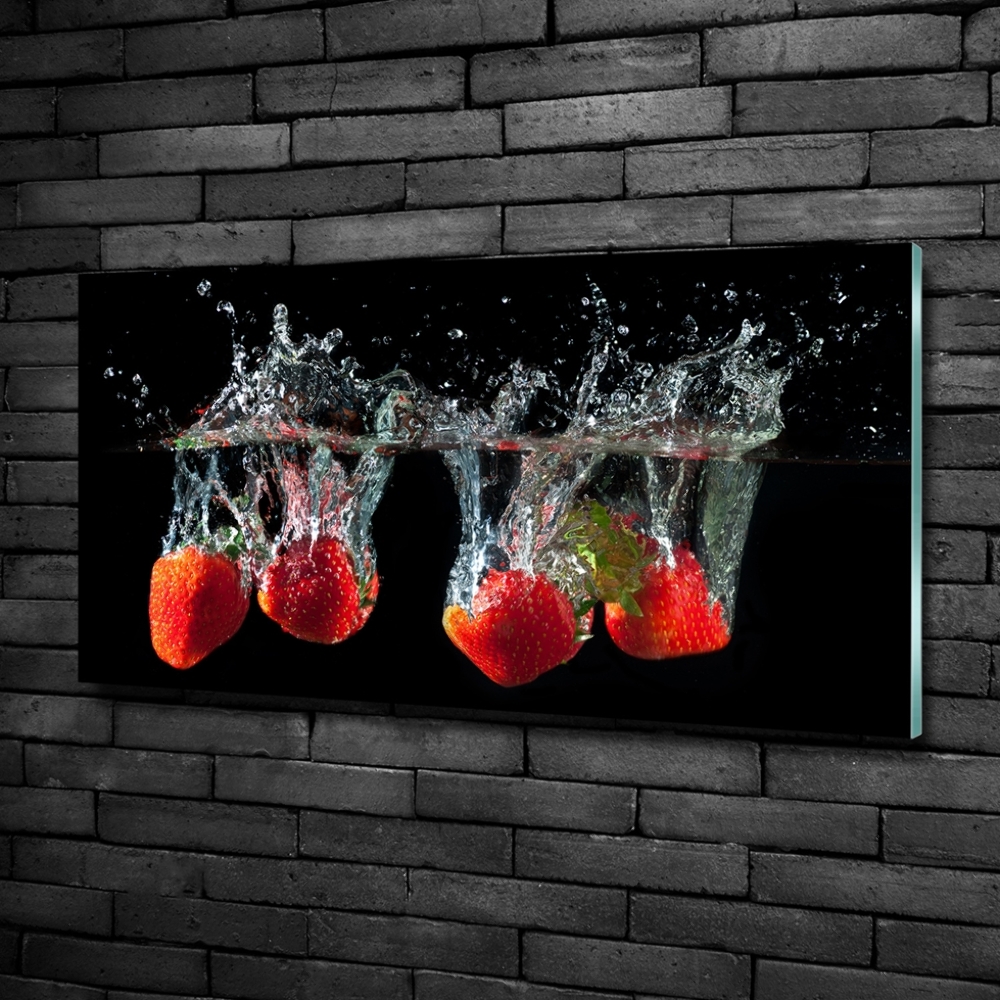 Wall art on glass Strawberries under water