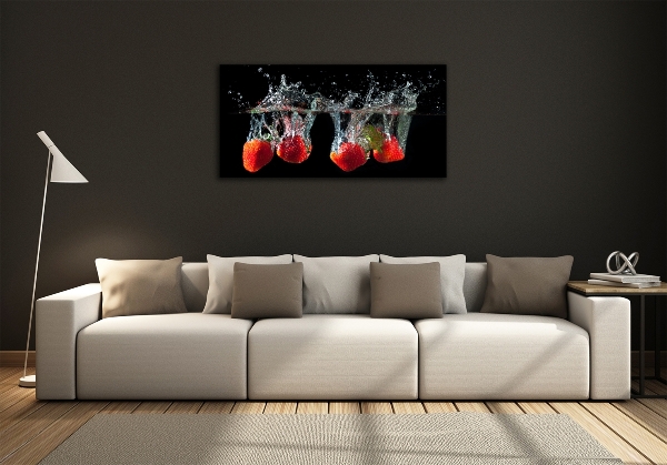 Wall art on glass Strawberries under water