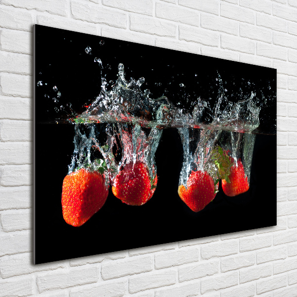 Wall art on glass Strawberries under water