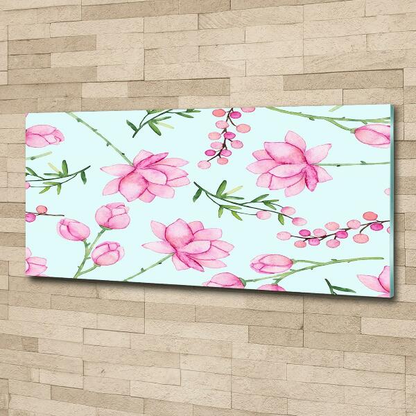 Glass wall art large Flowers and berries