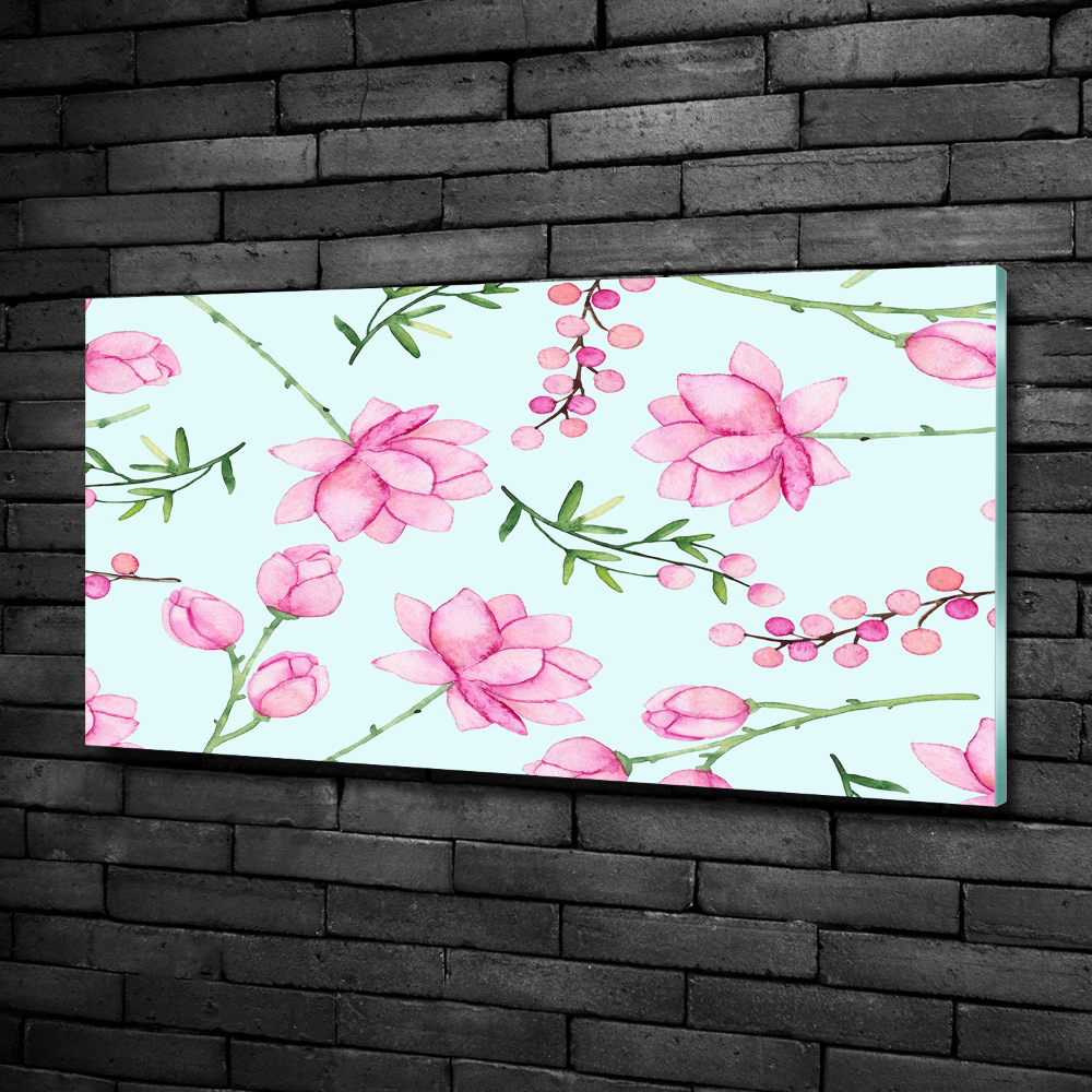 Glass wall art large Flowers and berries