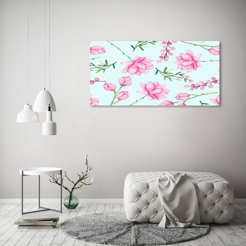 Glass wall art large Flowers and berries