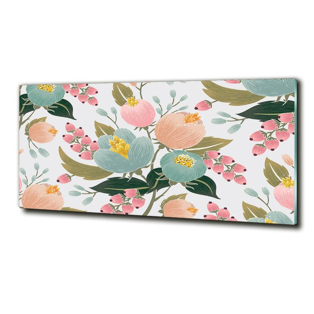 Glass wall art large Floral pattern