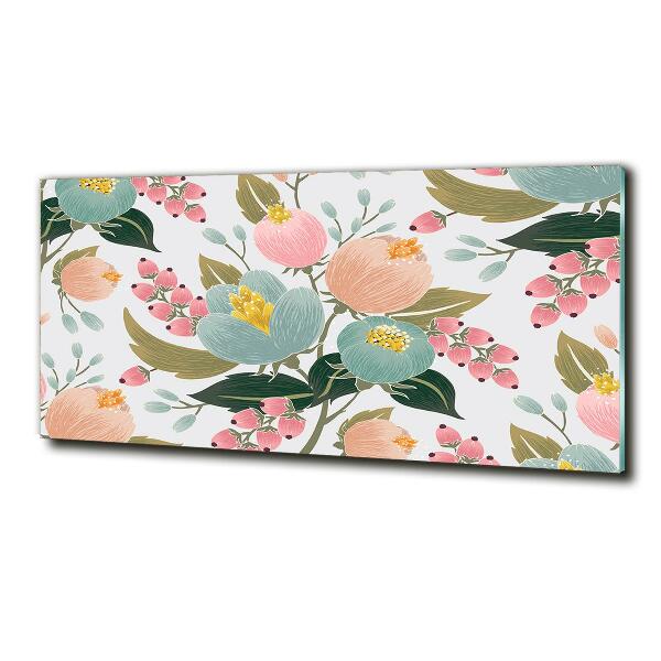 Glass wall art large Floral pattern