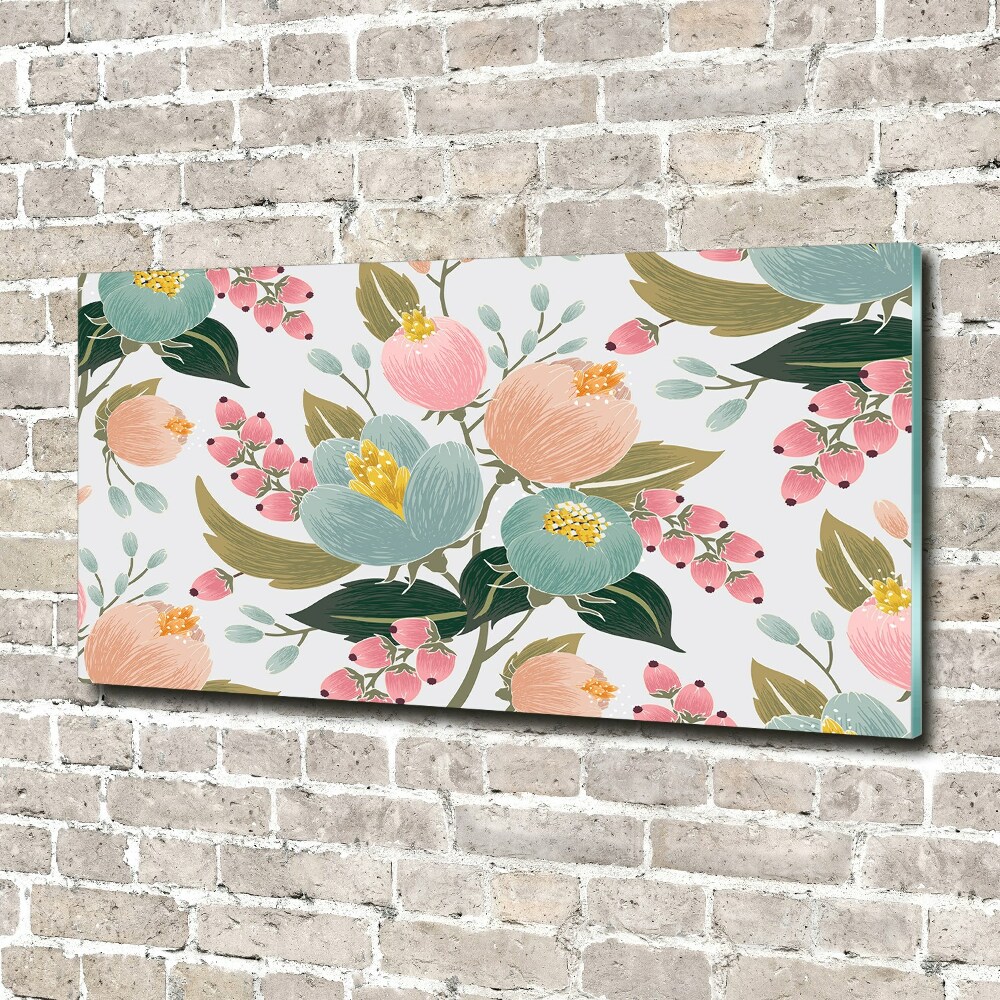 Glass wall art large Floral pattern