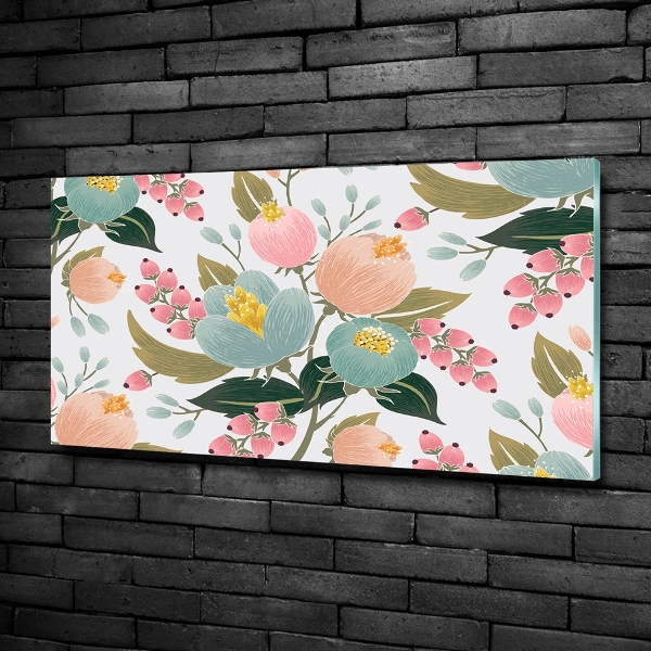 Glass wall art large Floral pattern