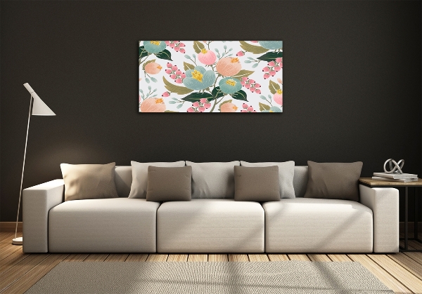 Glass wall art large Floral pattern