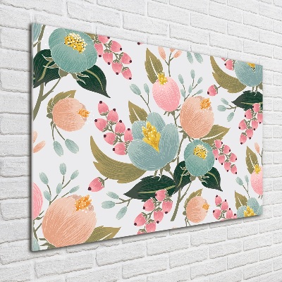 Glass wall art large Floral pattern