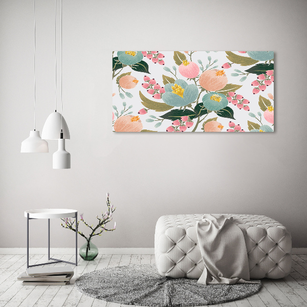 Glass wall art large Floral pattern