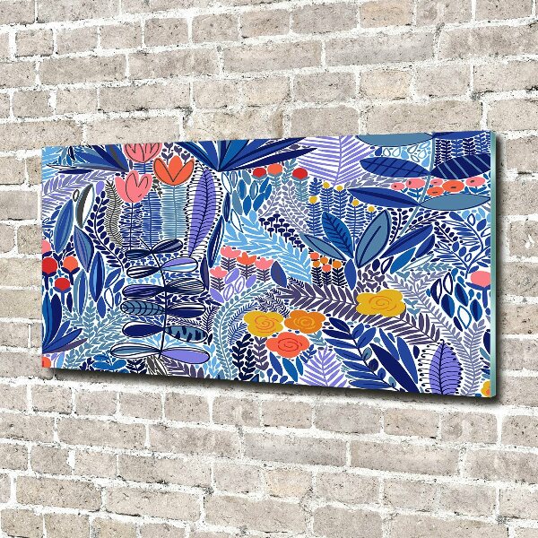 Glass wall art large Floral pattern