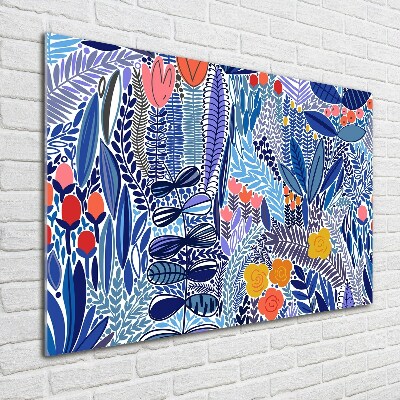 Glass wall art large Floral pattern