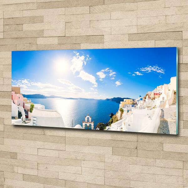 Wall art on glass Santorini greece