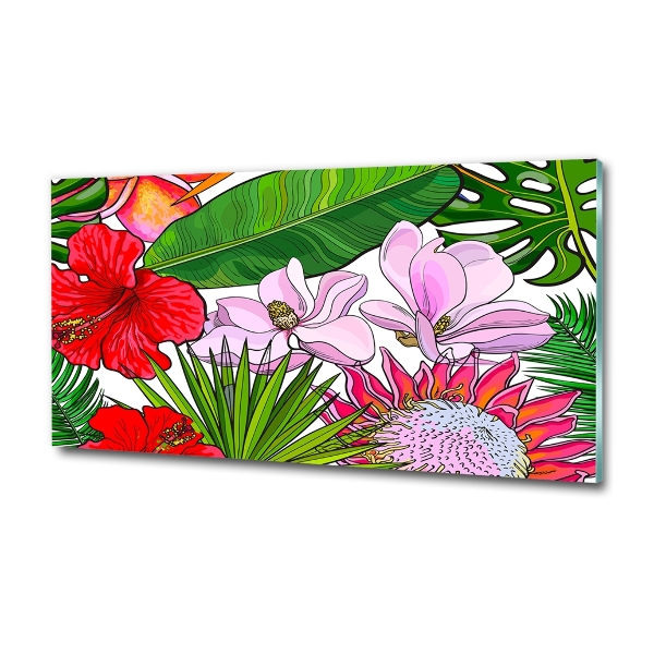 Wall art on glass Hawaiian flowers