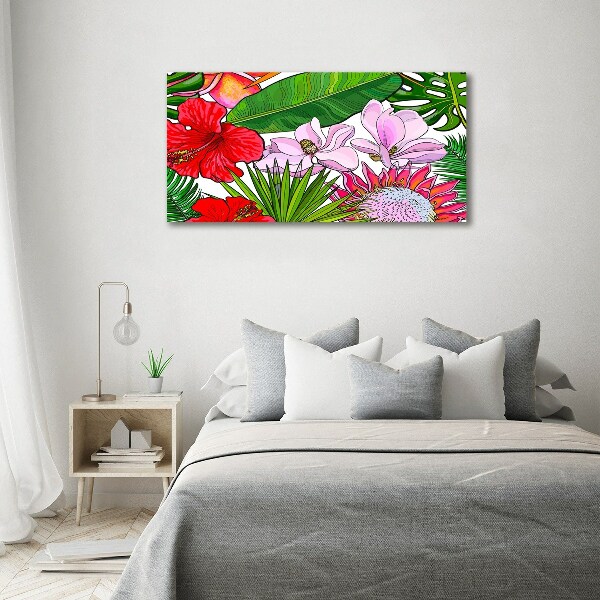 Wall art on glass Hawaiian flowers