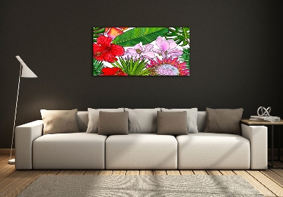 Wall art on glass Hawaiian flowers