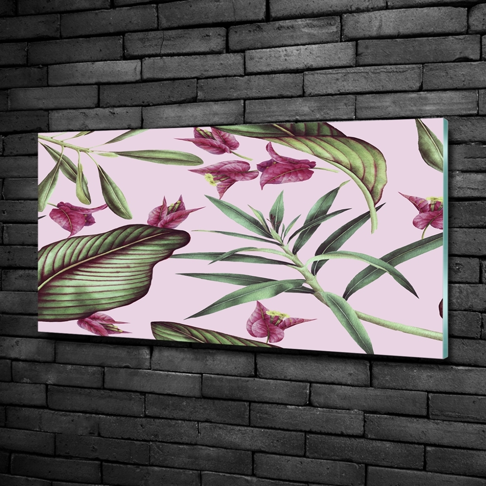 Glass wall art Tropical flowers