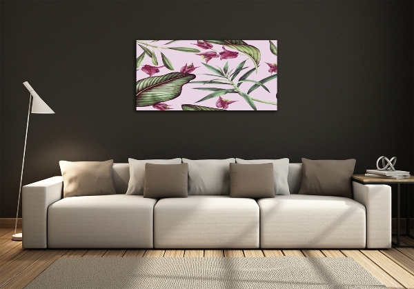 Glass wall art Tropical flowers