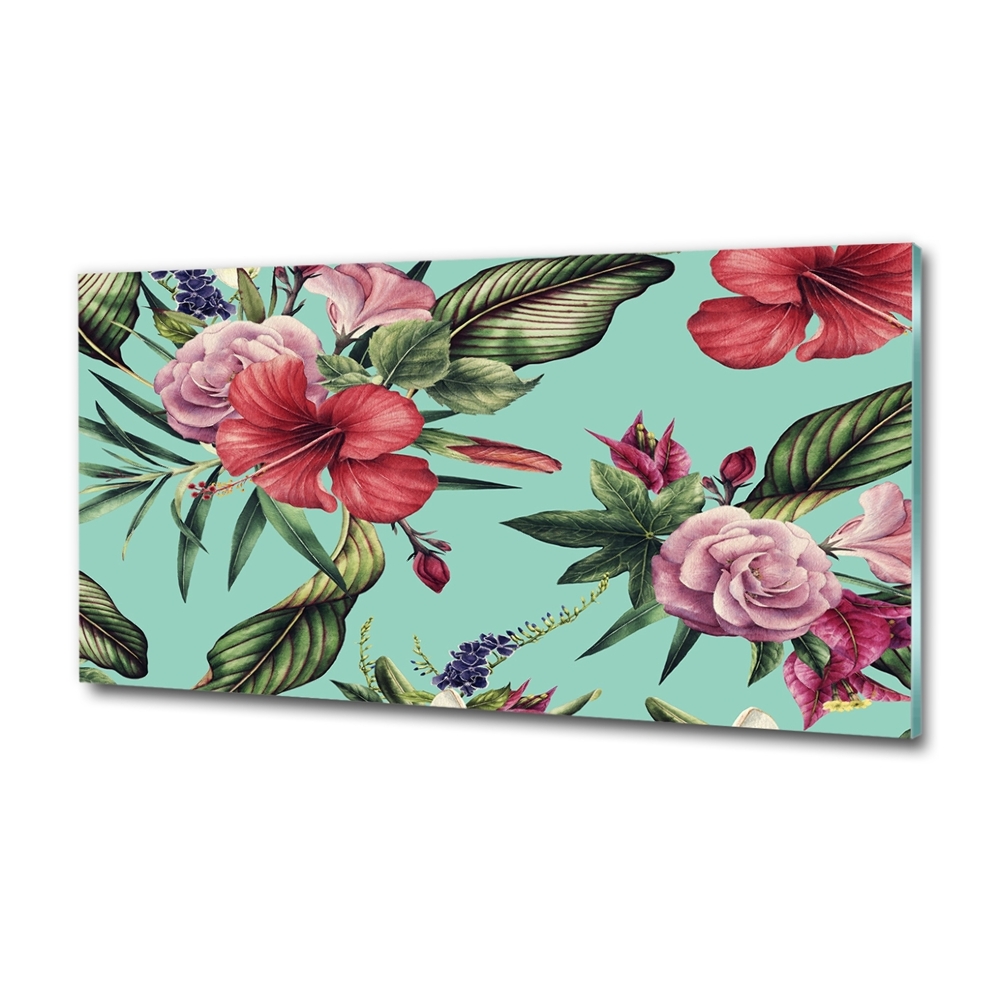 Wall art on glass Tropical flowers