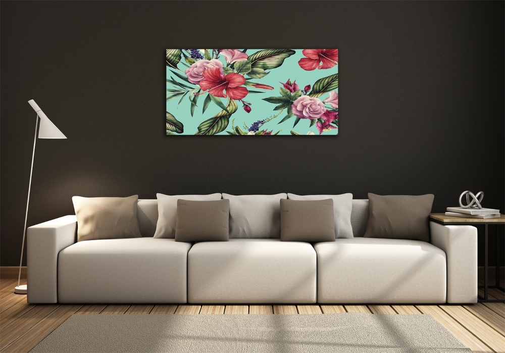 Wall art on glass Tropical flowers