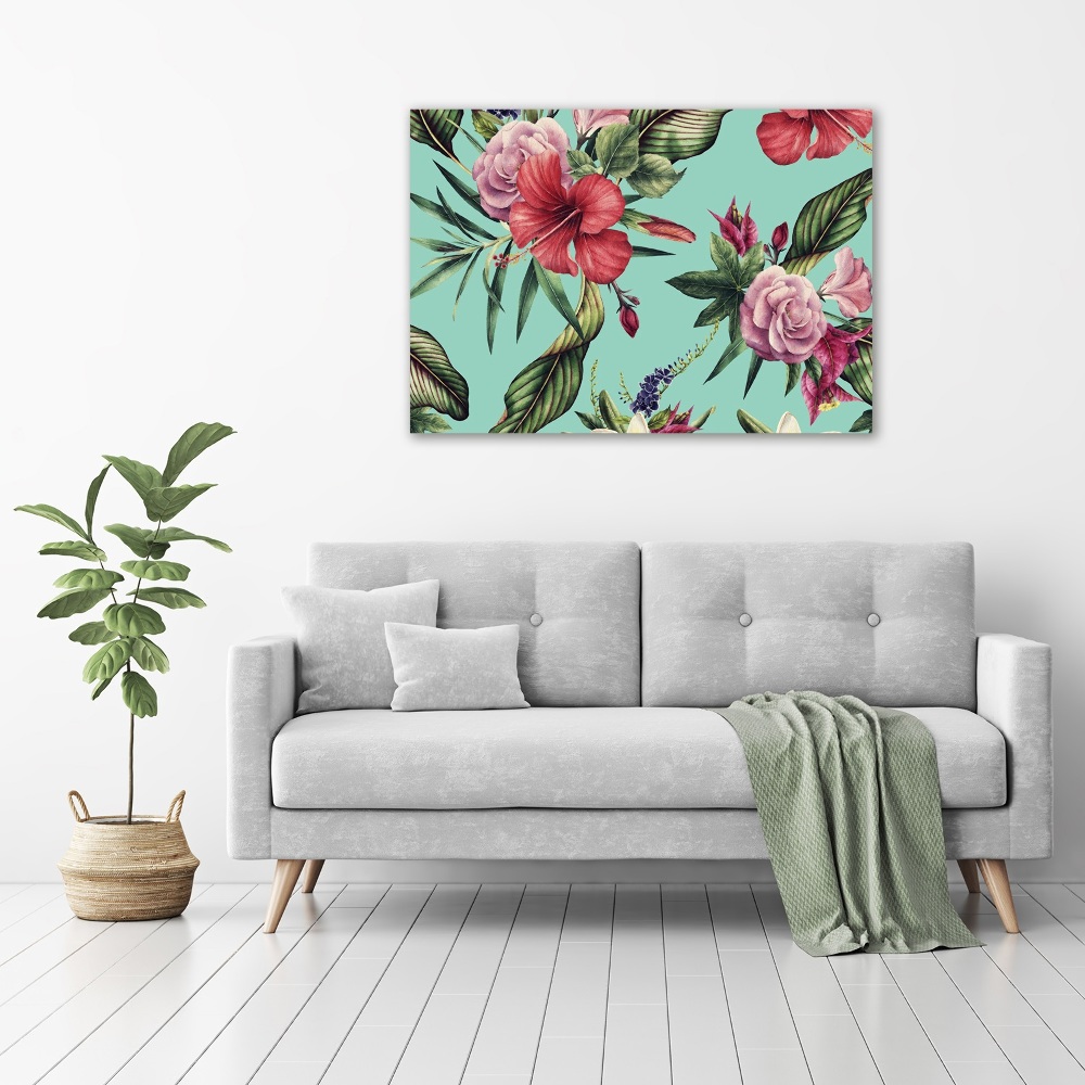 Wall art on glass Tropical flowers