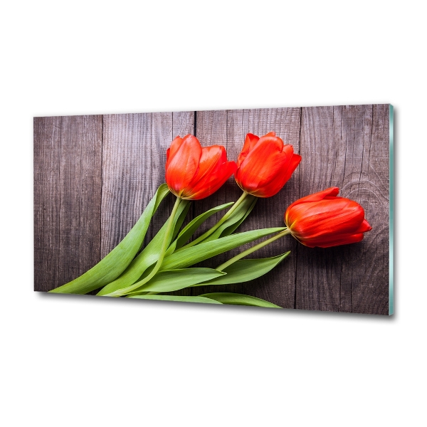 Wall art on glass Red tulips