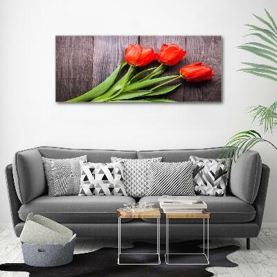 Wall art on glass Red tulips