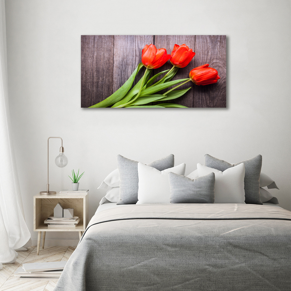 Wall art on glass Red tulips