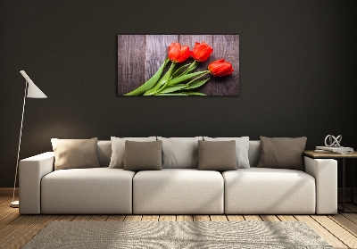 Wall art on glass Red tulips